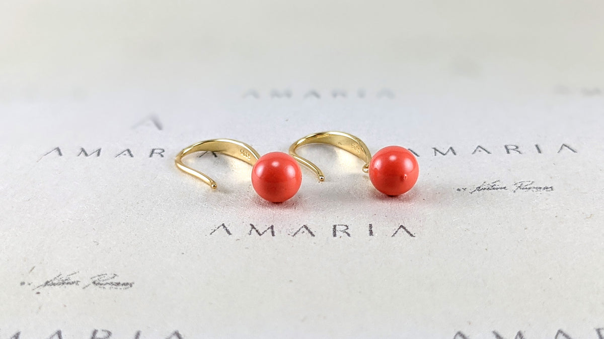 coral crystal pearl earrings