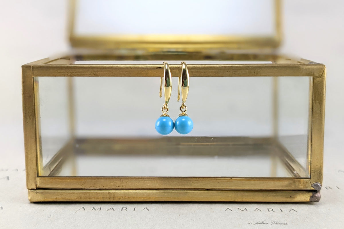 Turquoise blue crystal pearl earrings