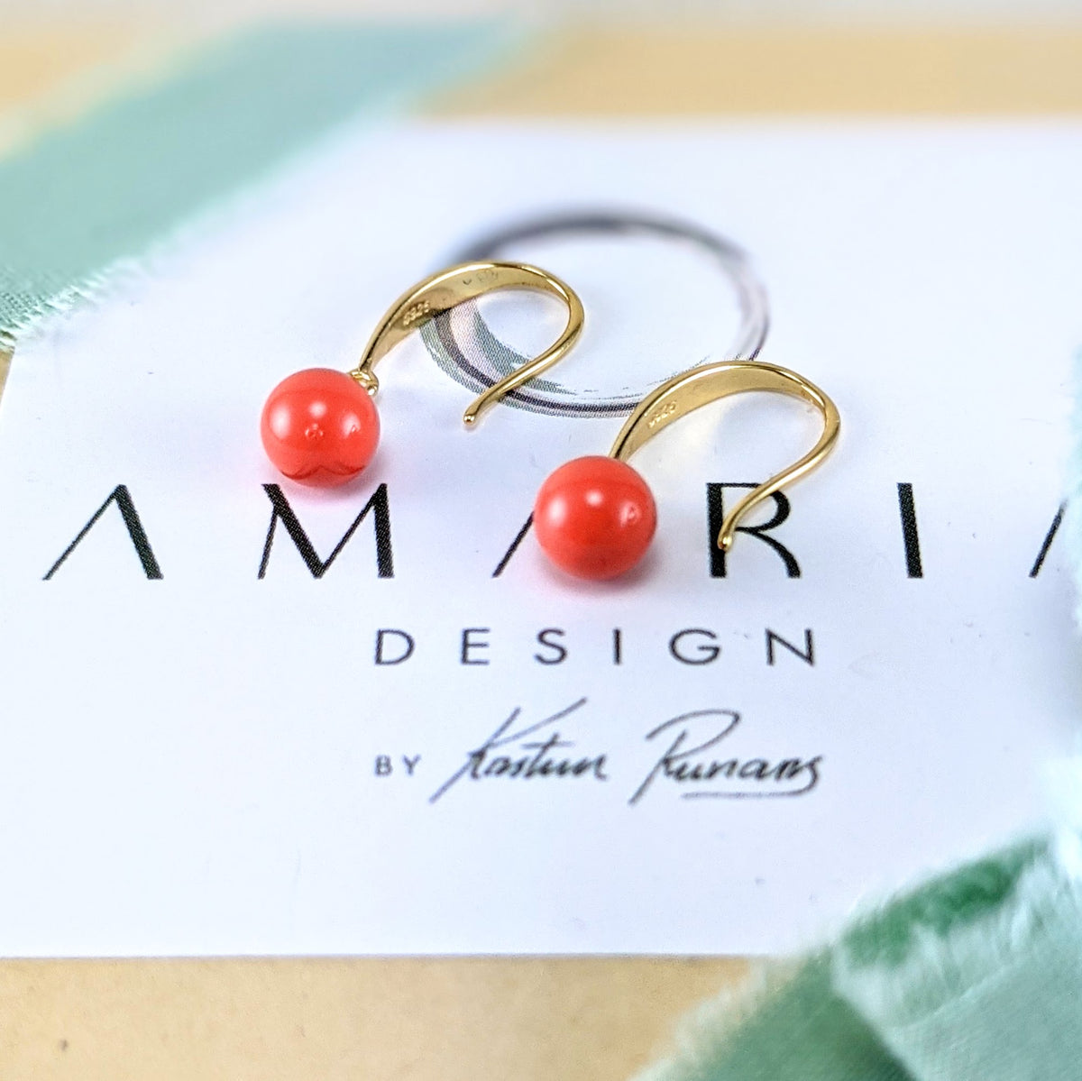 coral crystal pearl earrings