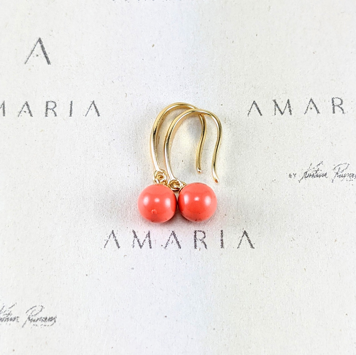 coral crystal pearl earrings