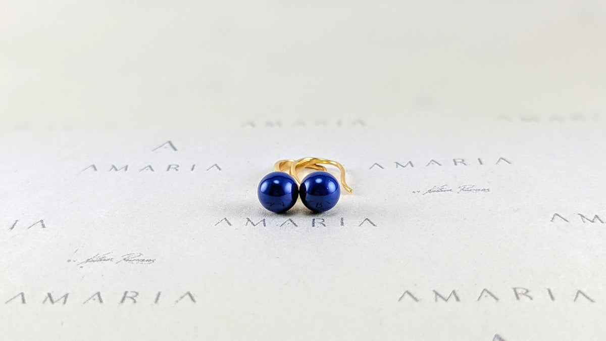 Dark lapis crystal pearl earrings