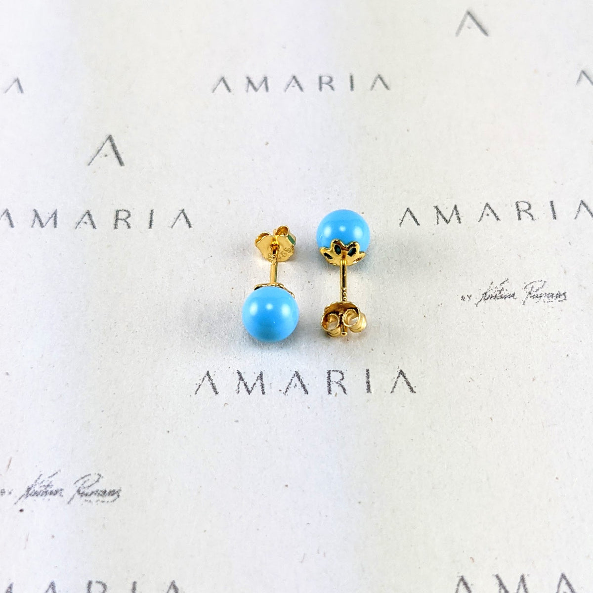 Turquoise blue crystal pearl studs