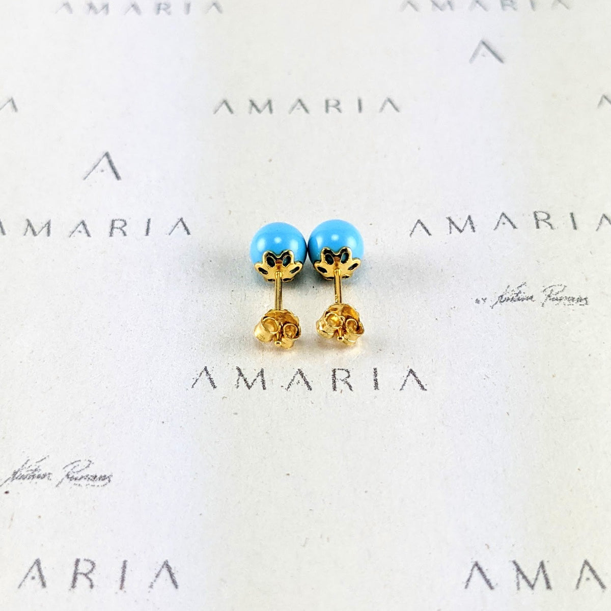 Turquoise blue crystal pearl studs