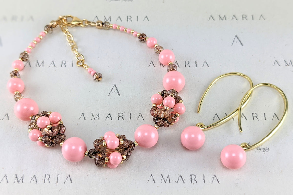 Pink crystal pearl earrings