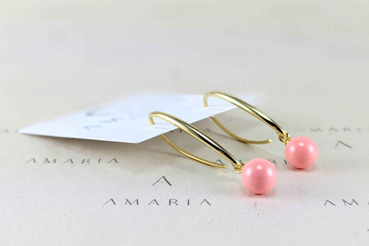 Pink crystal pearl earrings