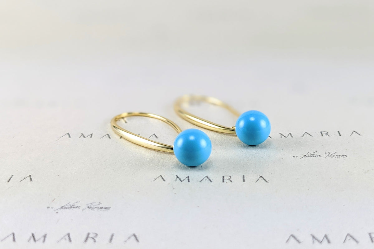 Turquoise blue crystal pearl earrings