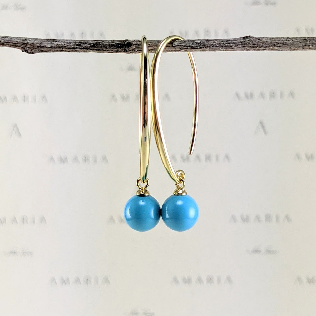 Turquoise blue crystal pearl earrings