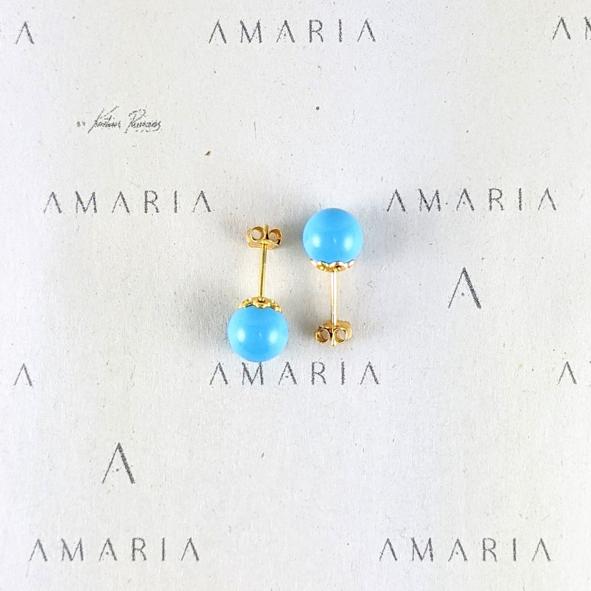 Turquoise blue crystal pearl studs