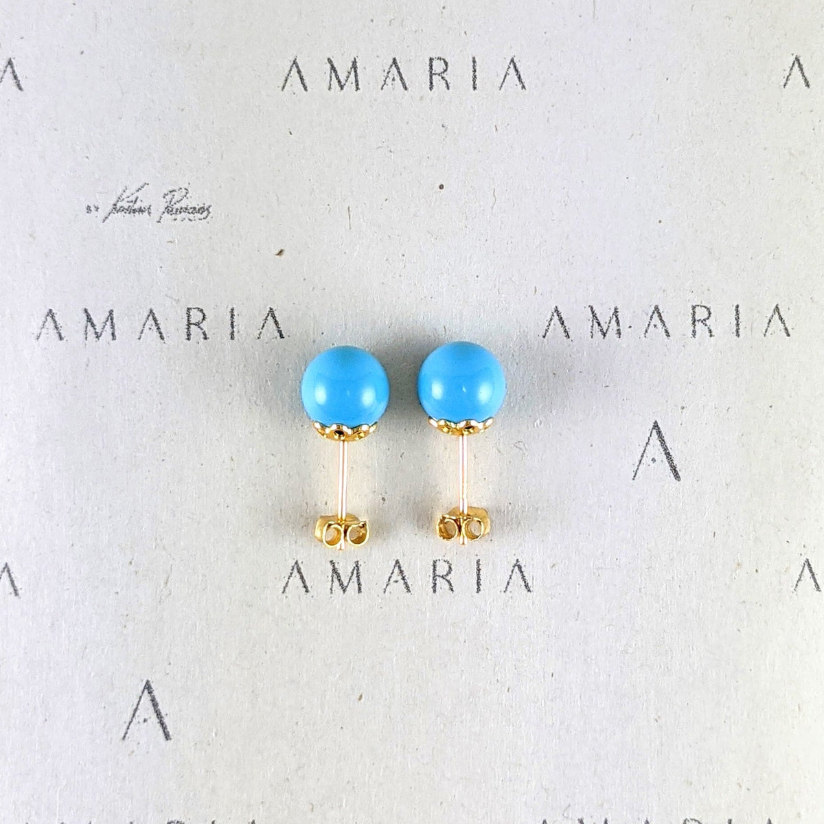 Turquoise blue crystal pearl studs