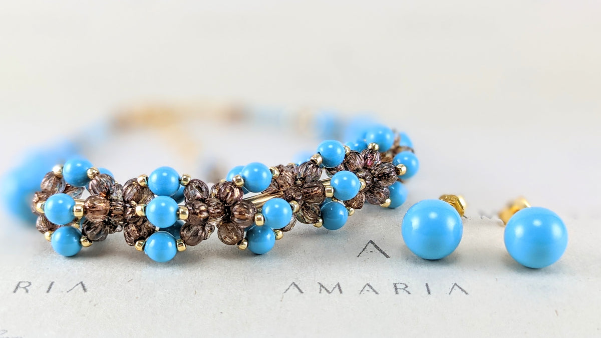 Turquoise blue crystal pearl bracelet