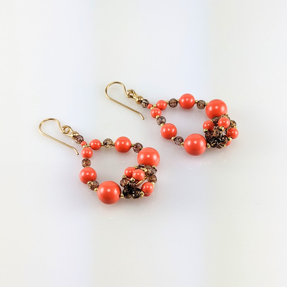 Coral crystal pearl earrings