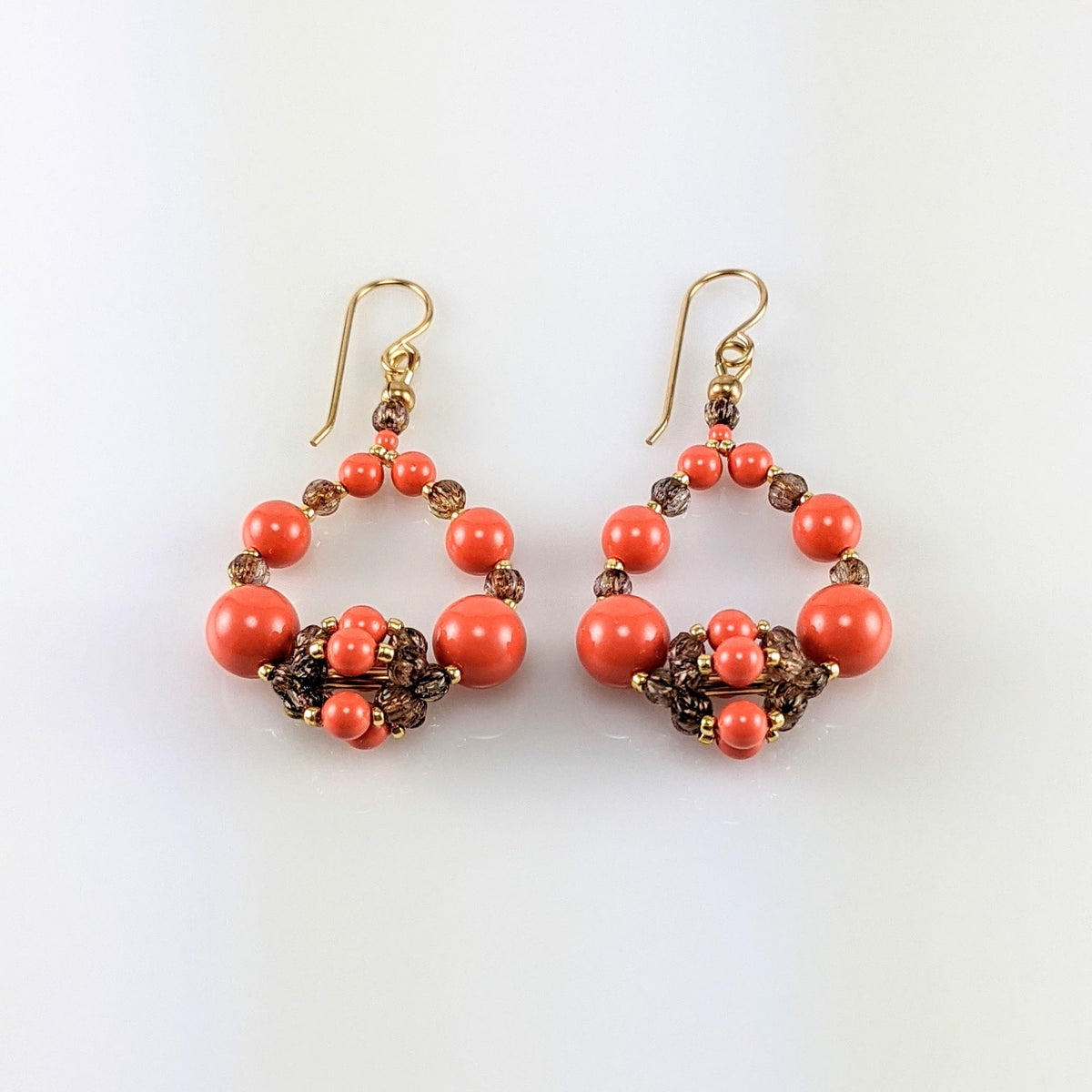 Coral crystal pearl earrings