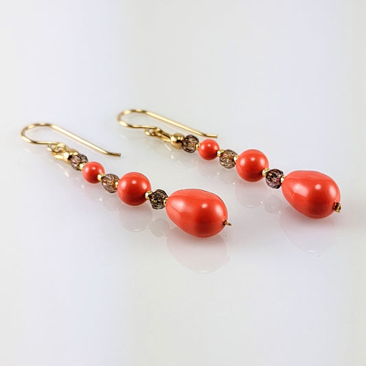 Coral crystal pearl earrings
