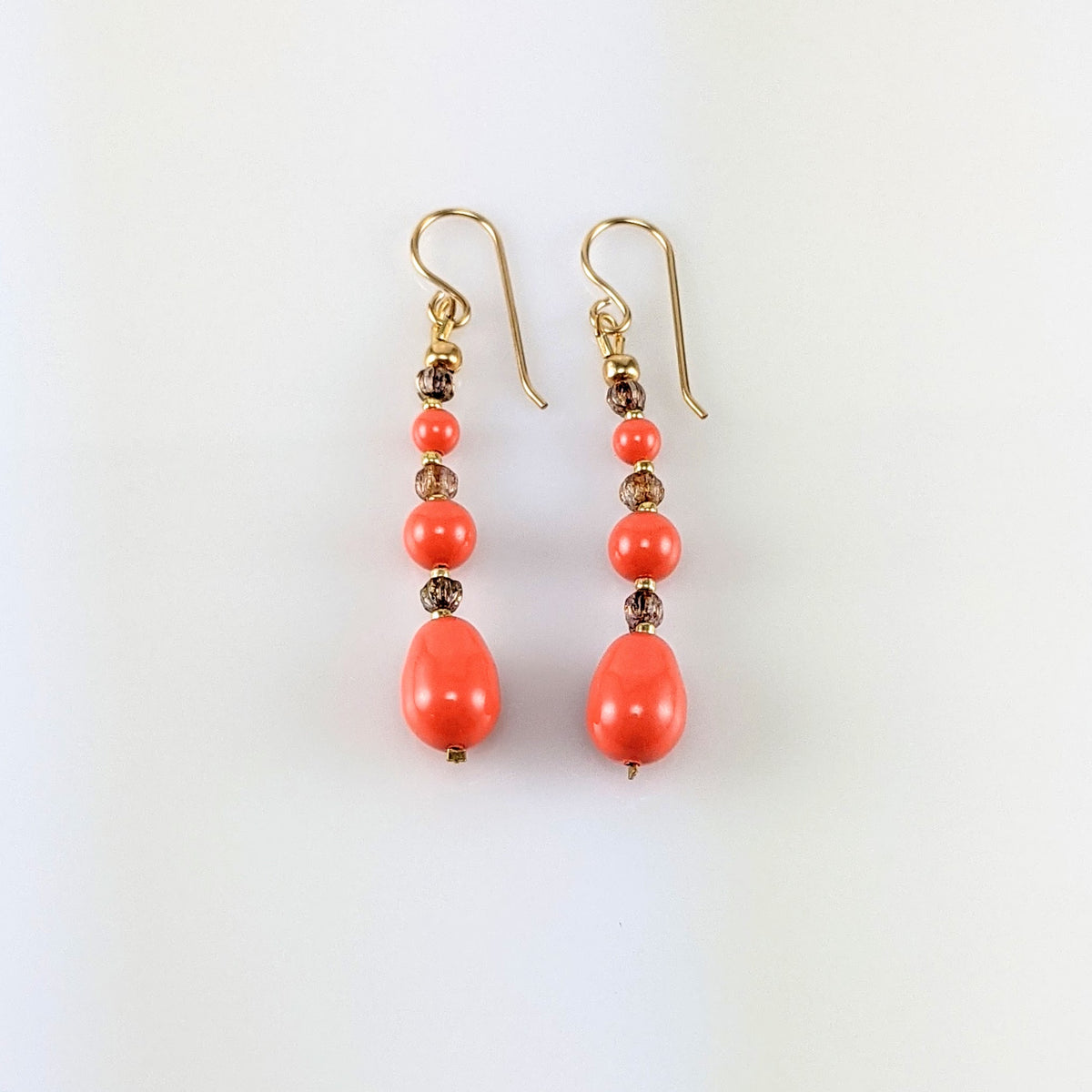 Coral crystal pearl earrings