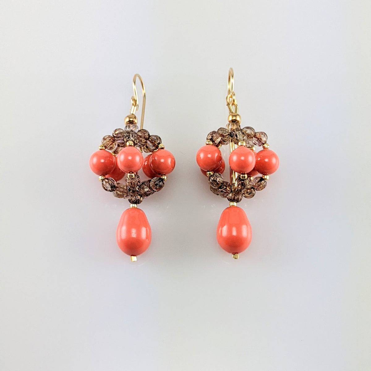 Coral crystal pearl earrings