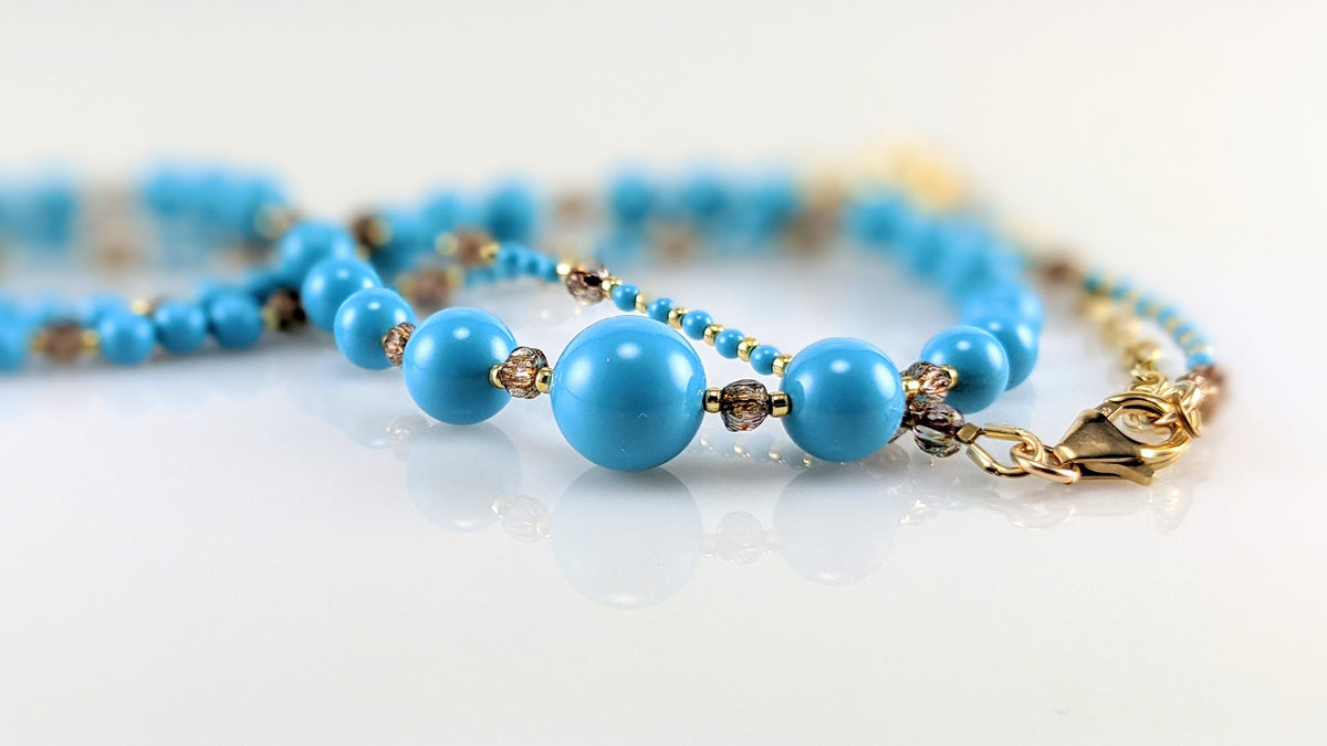Turquoise blue crystal pearl necklace