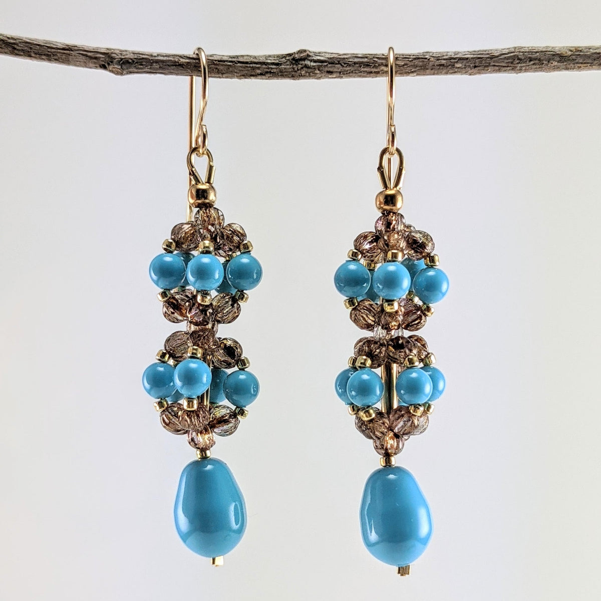 Turquoise blue crystal pearl earrings