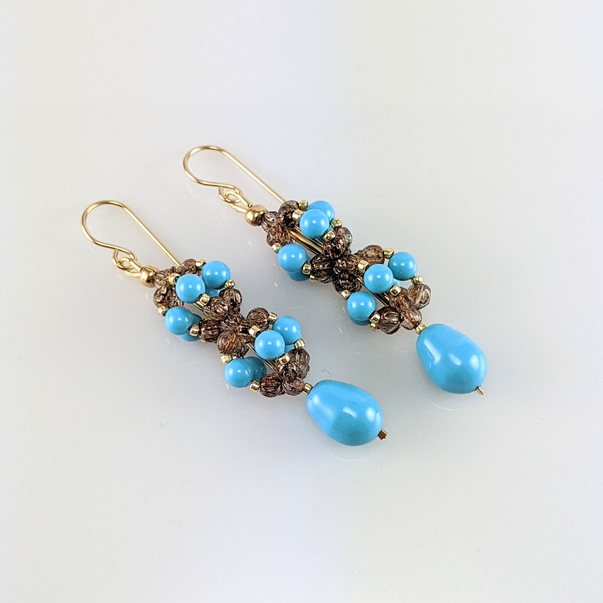 Turquoise blue crystal pearl earrings