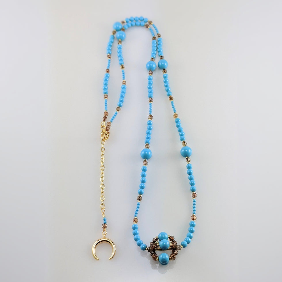 Turquoise blue crystal pearl necklace