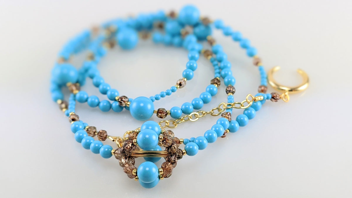 Turquoise blue crystal pearl necklace
