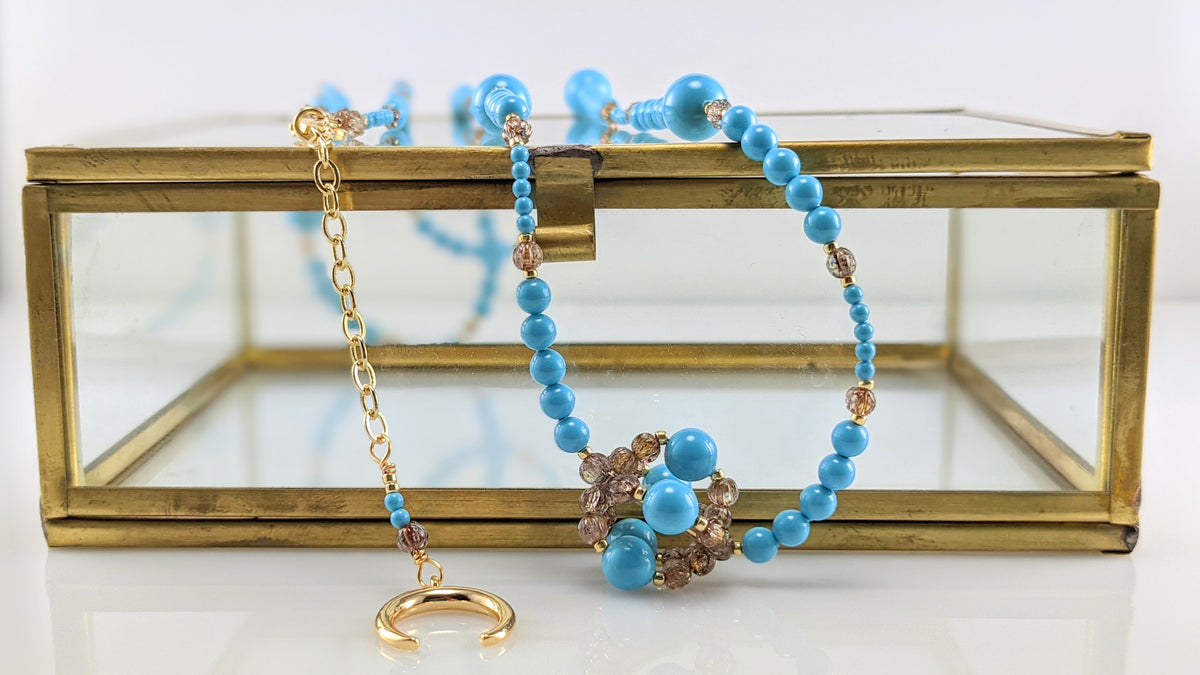 Turquoise blue crystal pearl necklace