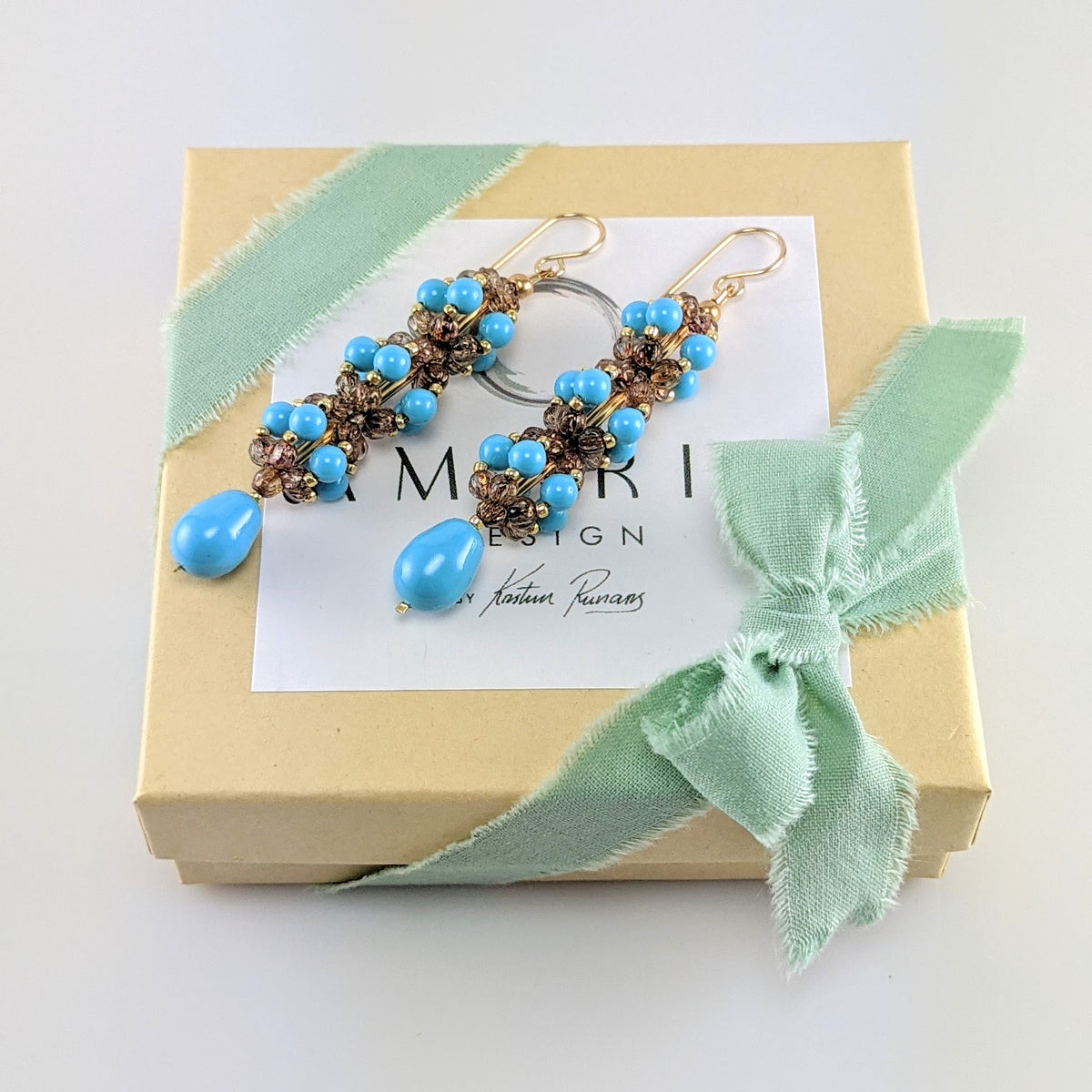 Turquoise blue crystal pearl earrings