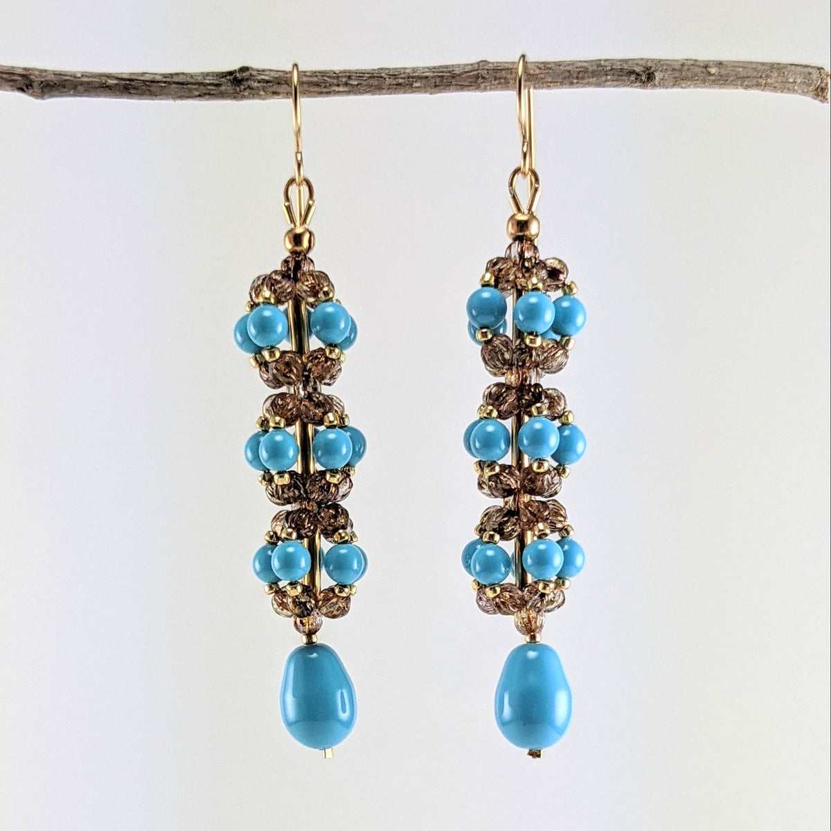 Turquoise blue crystal pearl earrings