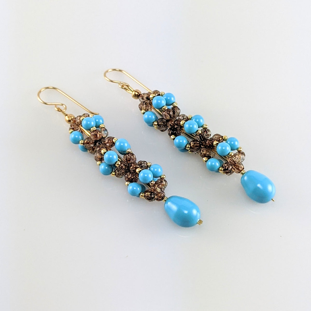 Turquoise blue crystal pearl earrings