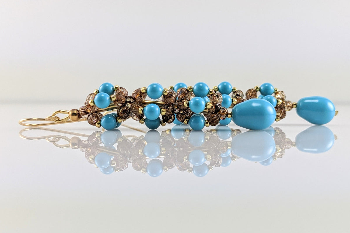 Turquoise blue crystal pearl earrings