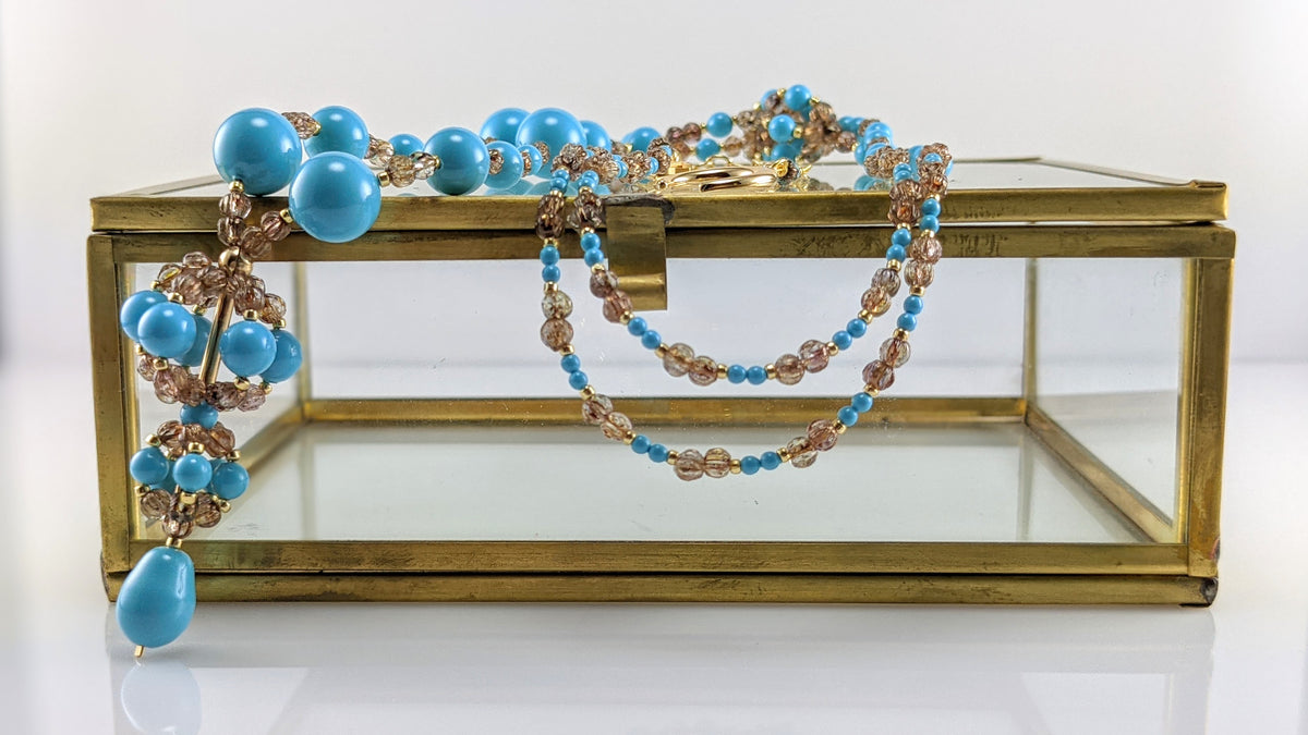 Turquoise blue crystal pearl necklace