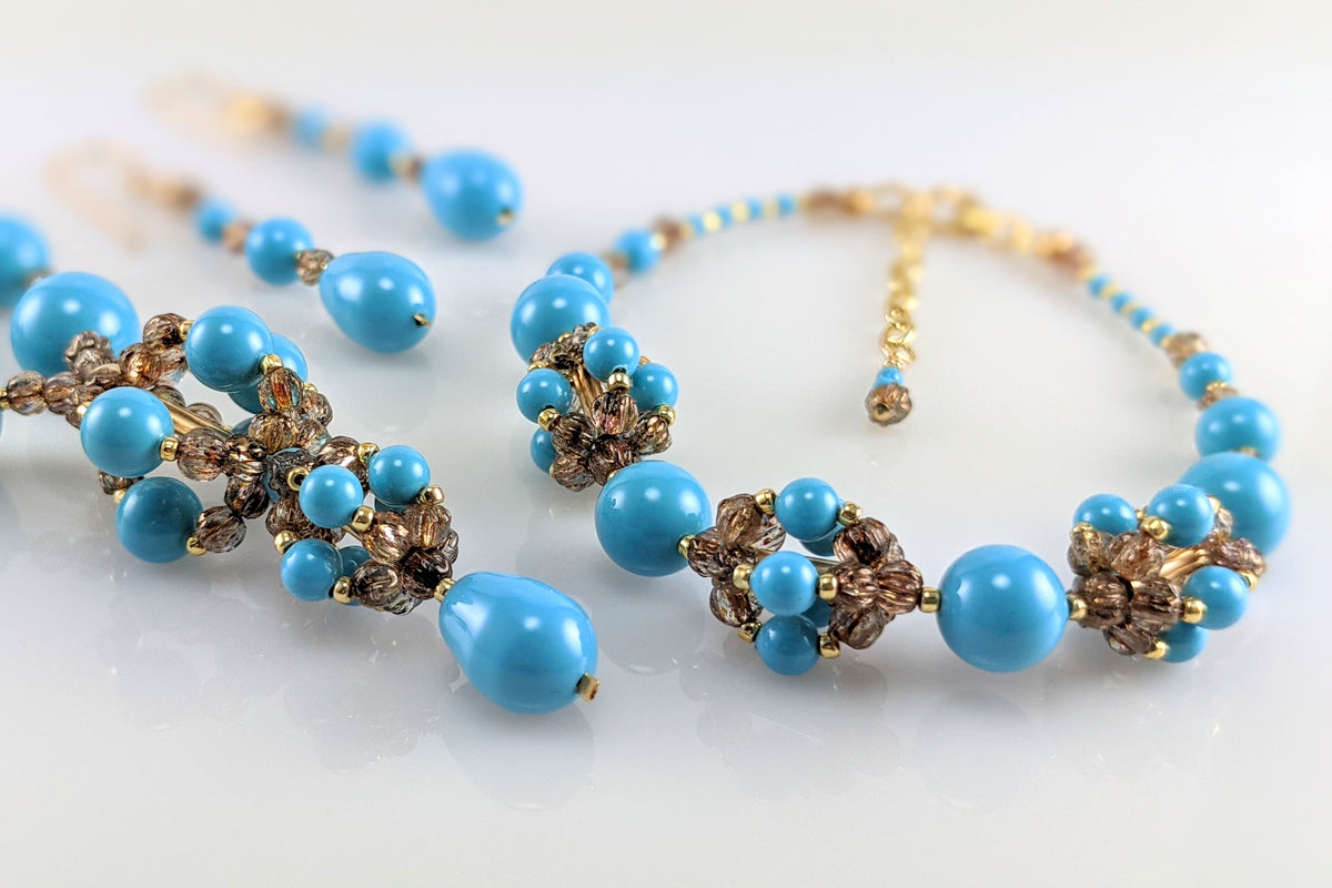 Turquoise blue crystal pearl earrings
