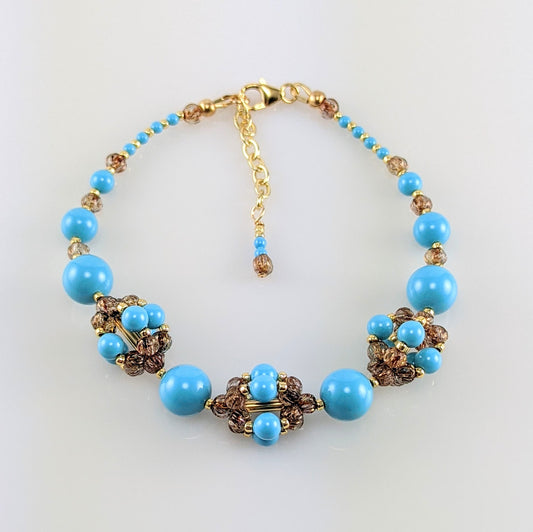 Turquoise blue crystal pearl bracelet