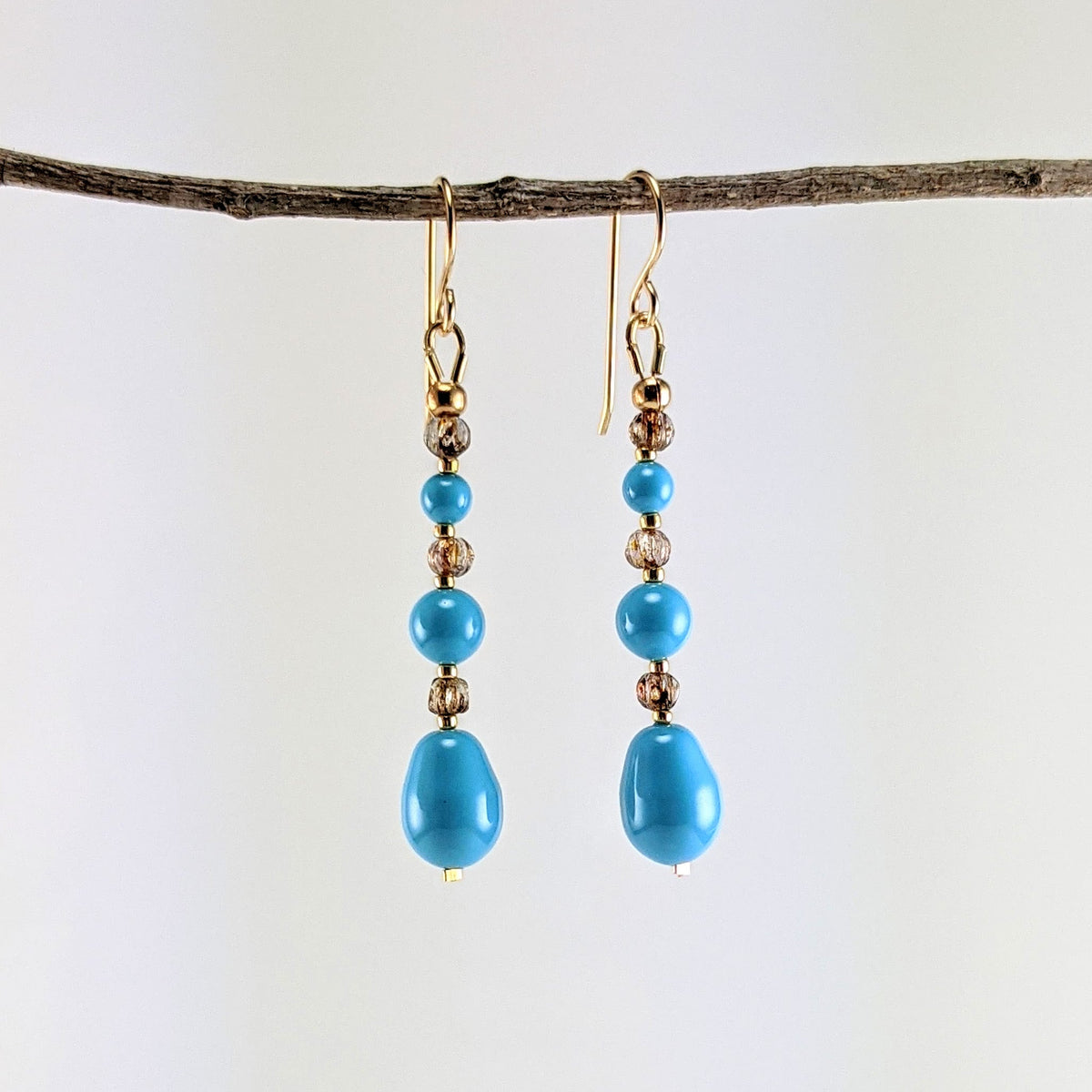 Turquoise blue crystal pearl earrings