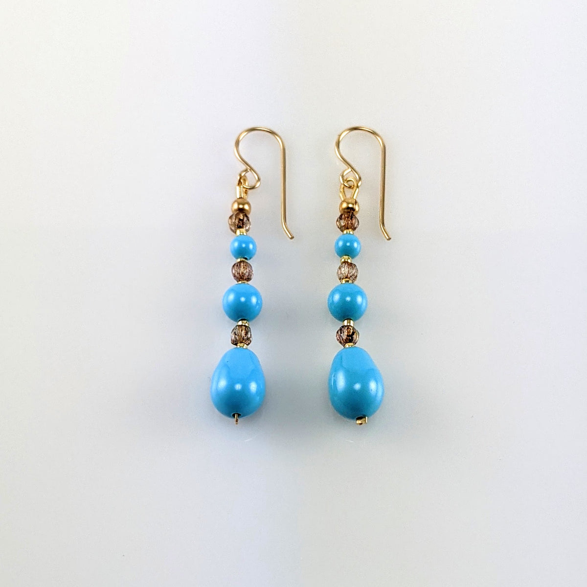 Turquoise blue crystal pearl earrings