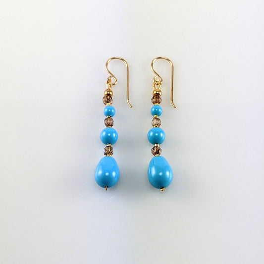 Turquoise blue crystal pearl earrings