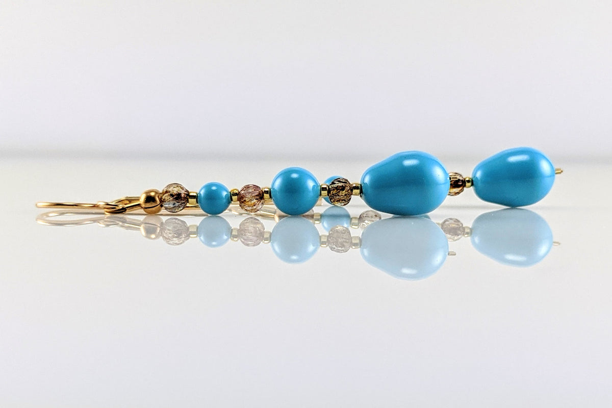 Turquoise blue crystal pearl earrings