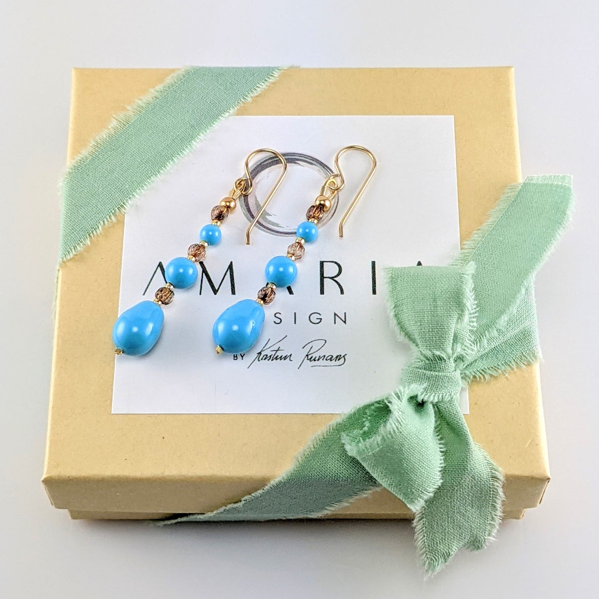 Turquoise blue crystal pearl earrings