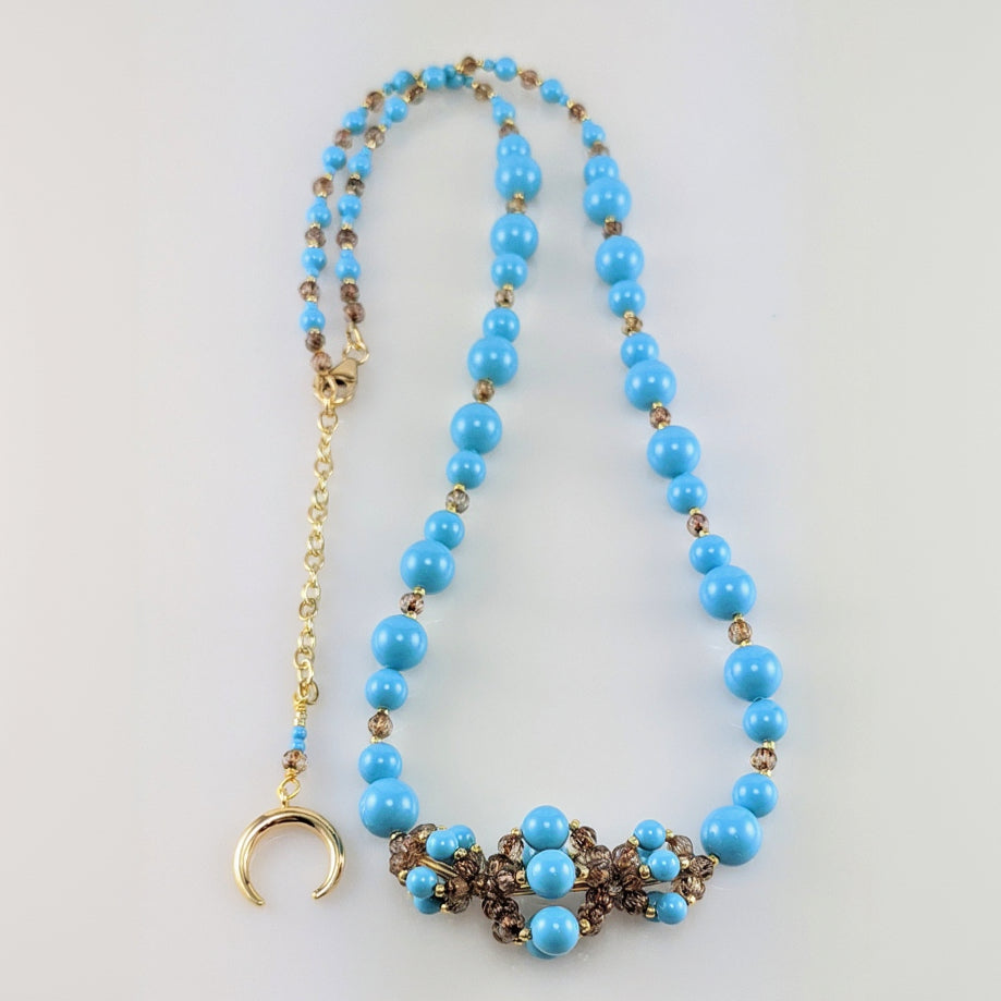 Turquoise blue crystal pearl necklace