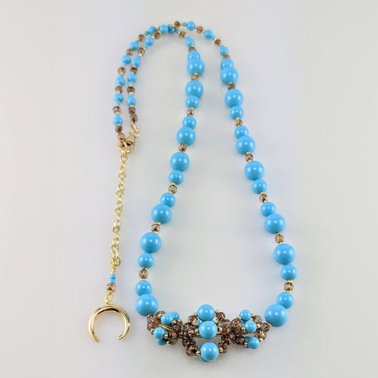 Turquoise blue crystal pearl necklace