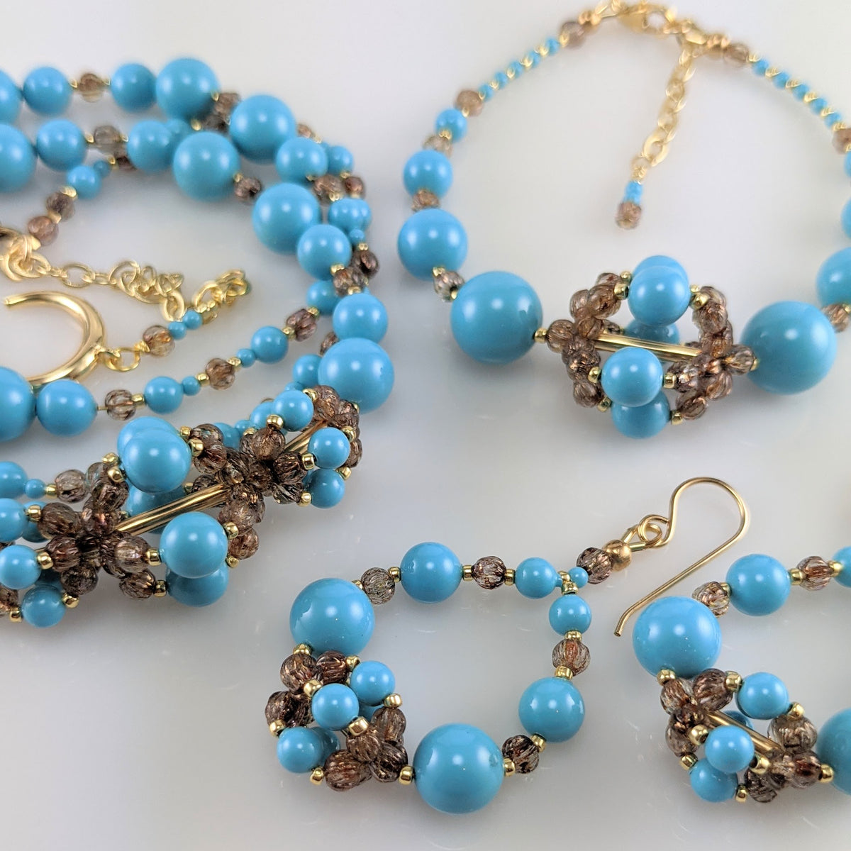 Turquoise blue crystal pearl earrings