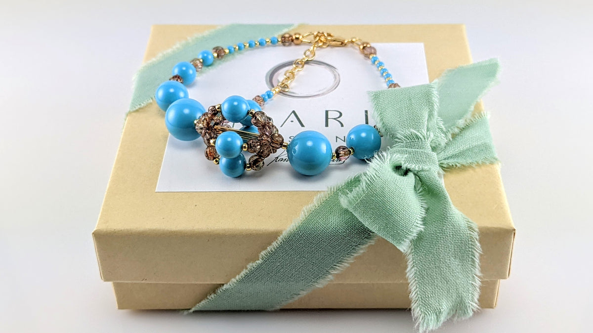 Turquoise blue crystal pearl bracelet