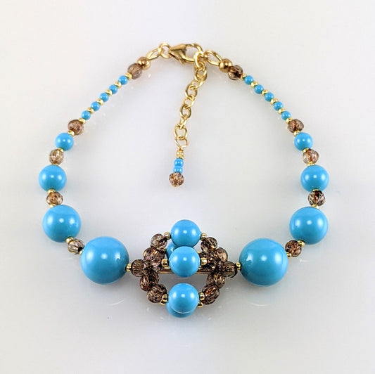 Turquoise blue crystal pearl bracelet