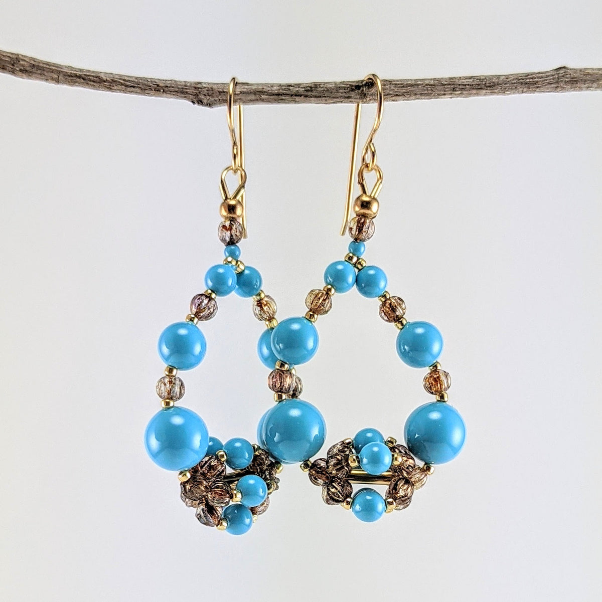 Turquoise blue crystal pearl earrings