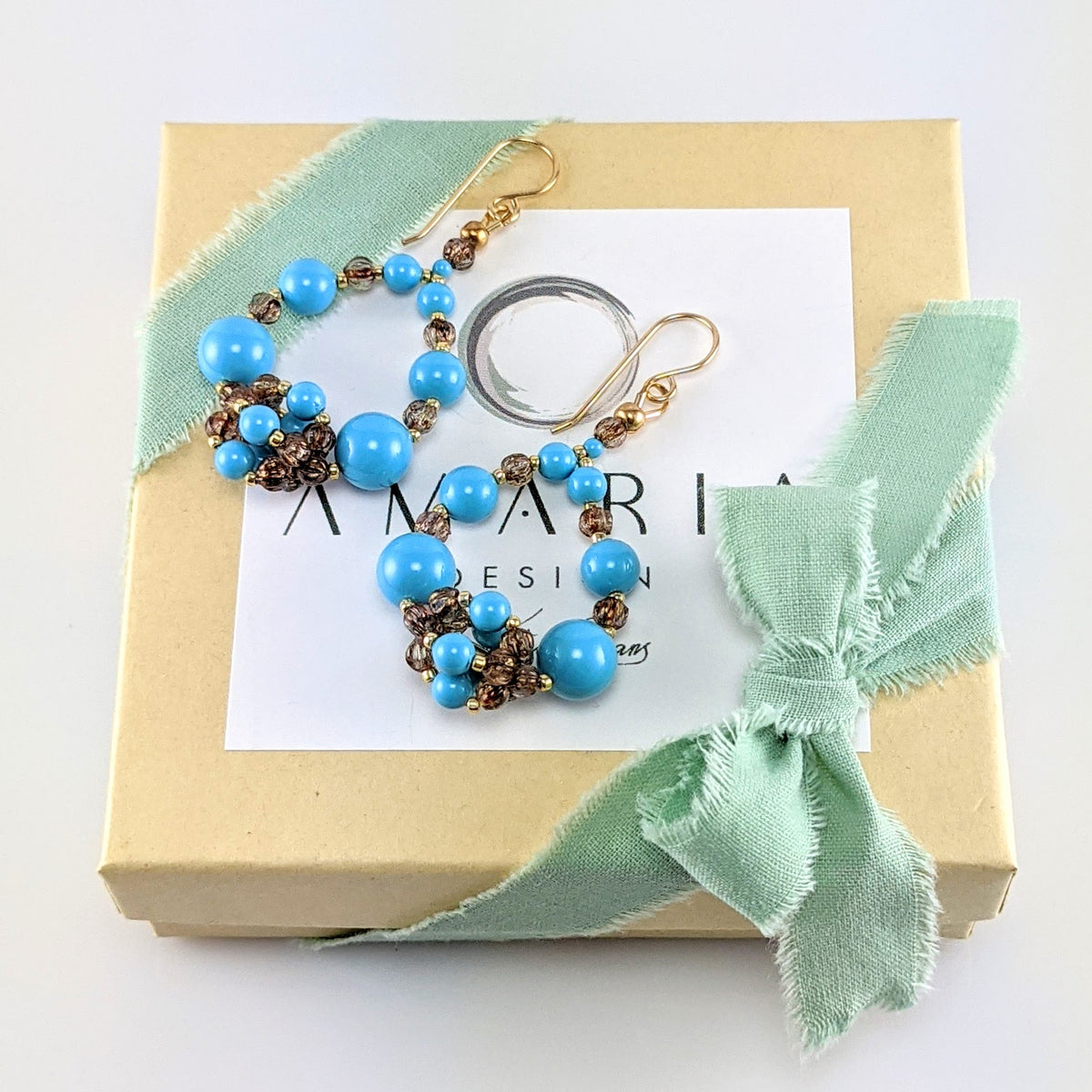 Turquoise blue crystal pearl earrings