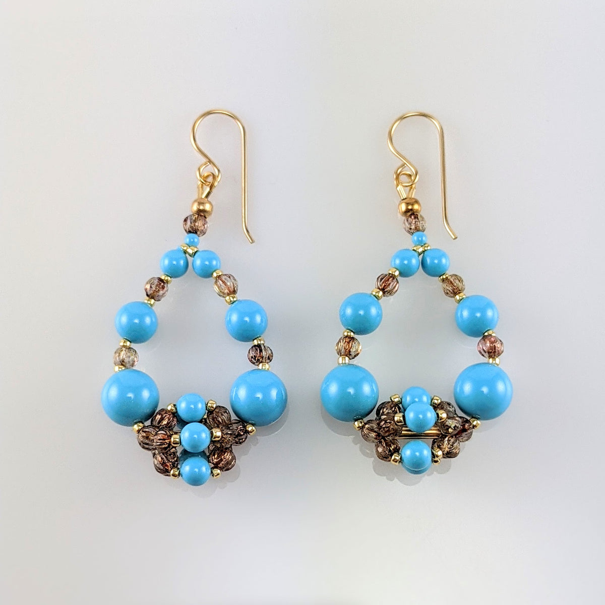 Turquoise blue crystal pearl earrings
