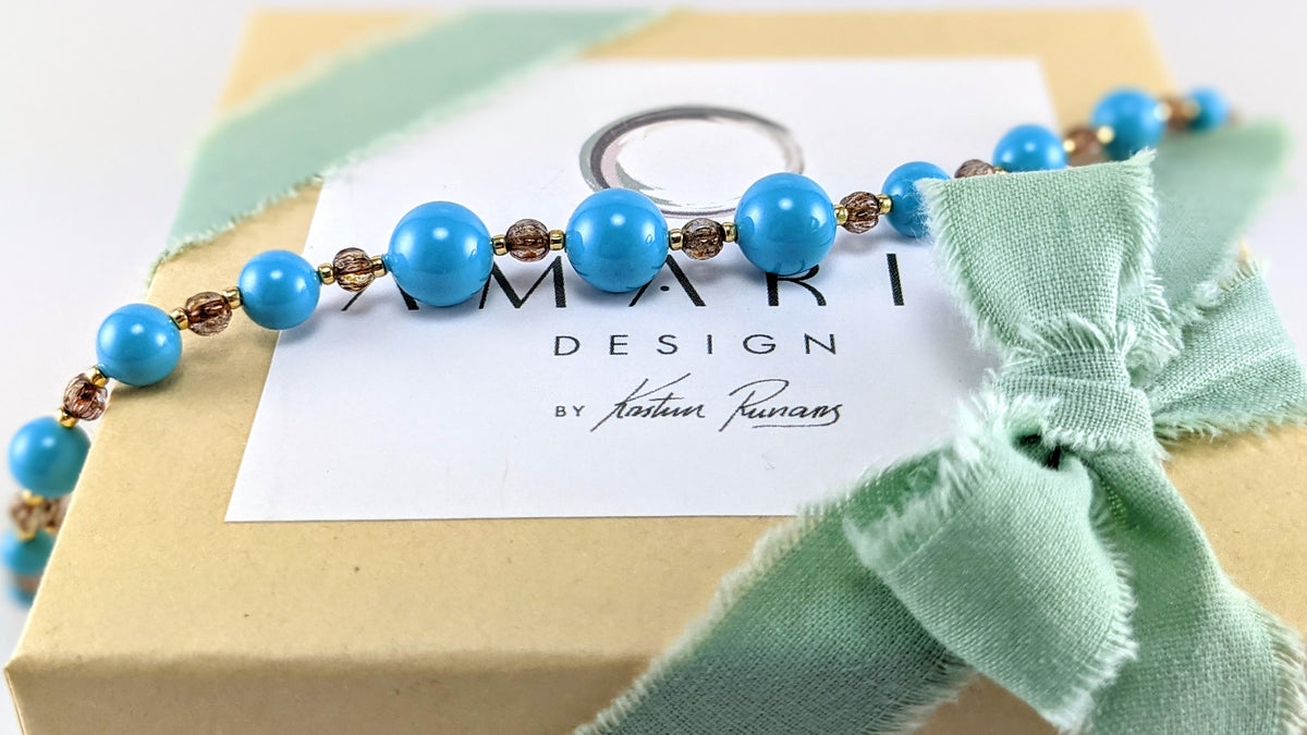 Turquoise blue crystal pearl bracelet