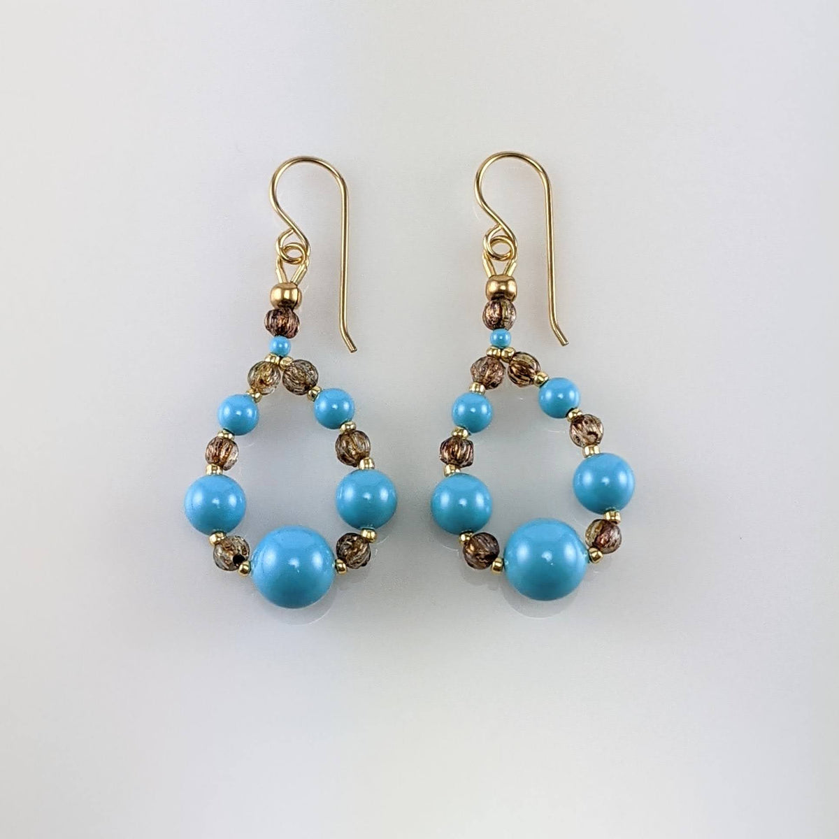 Turquoise blue crystal pearl earrings