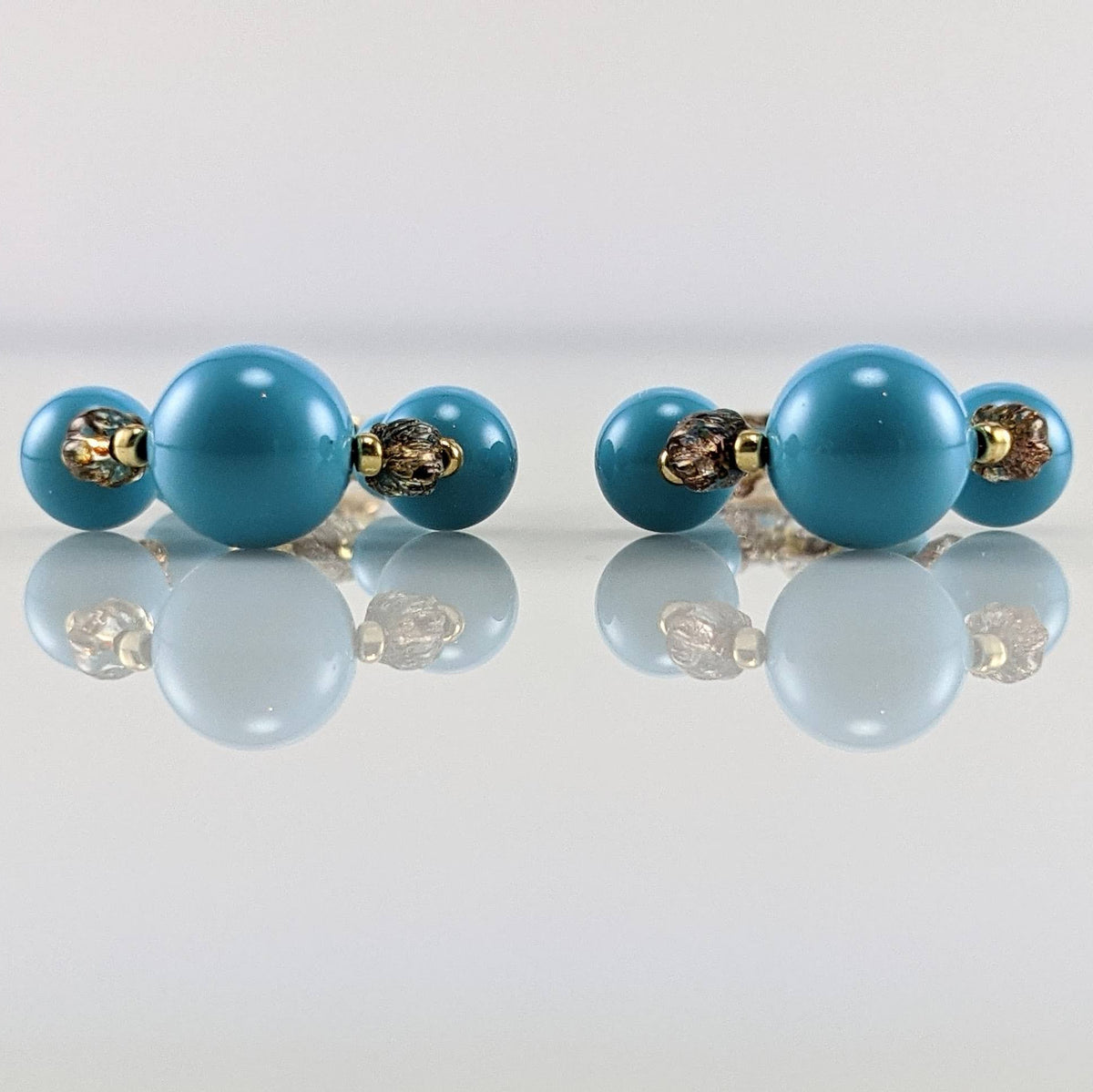 Turquoise blue crystal pearl earrings