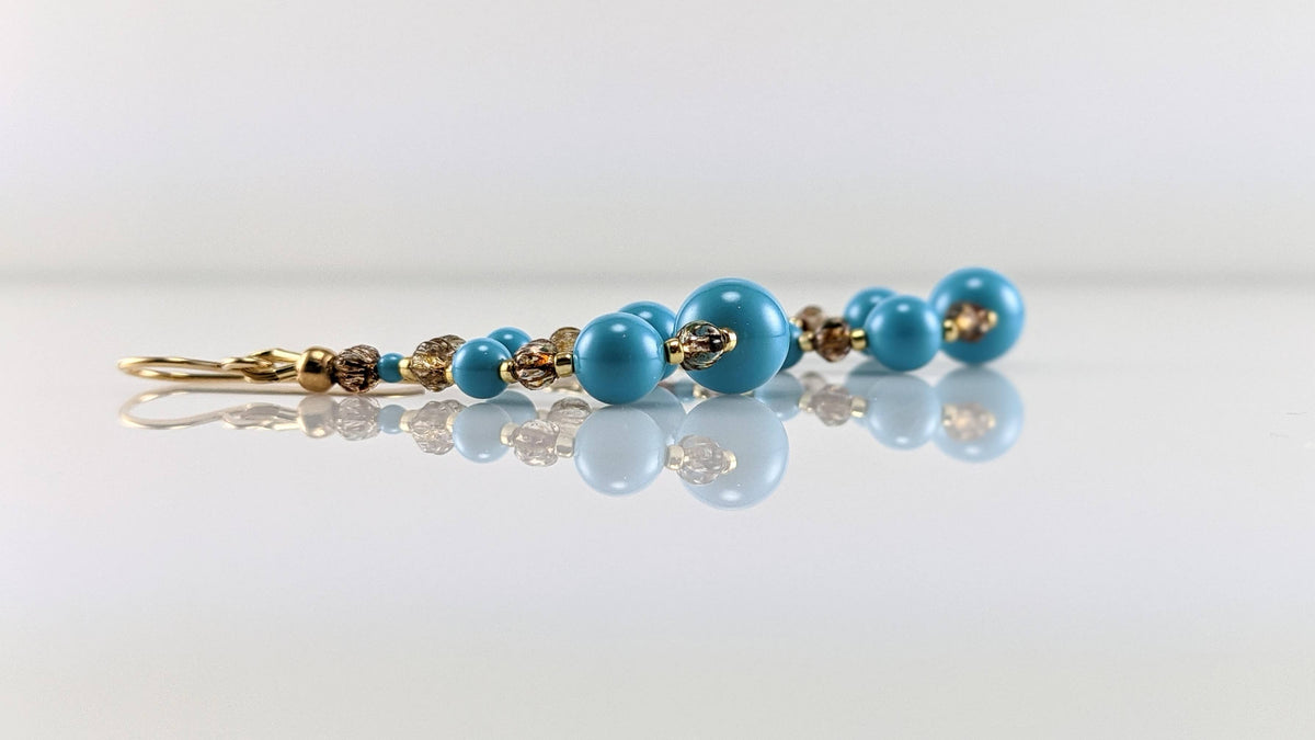 Turquoise blue crystal pearl earrings