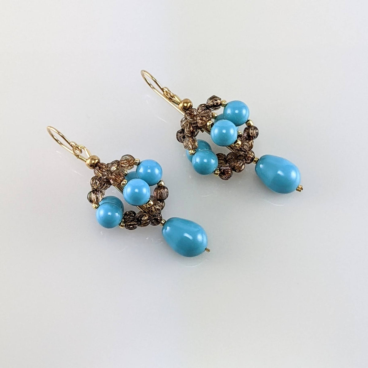 Turquoise blue crystal pearl earrings